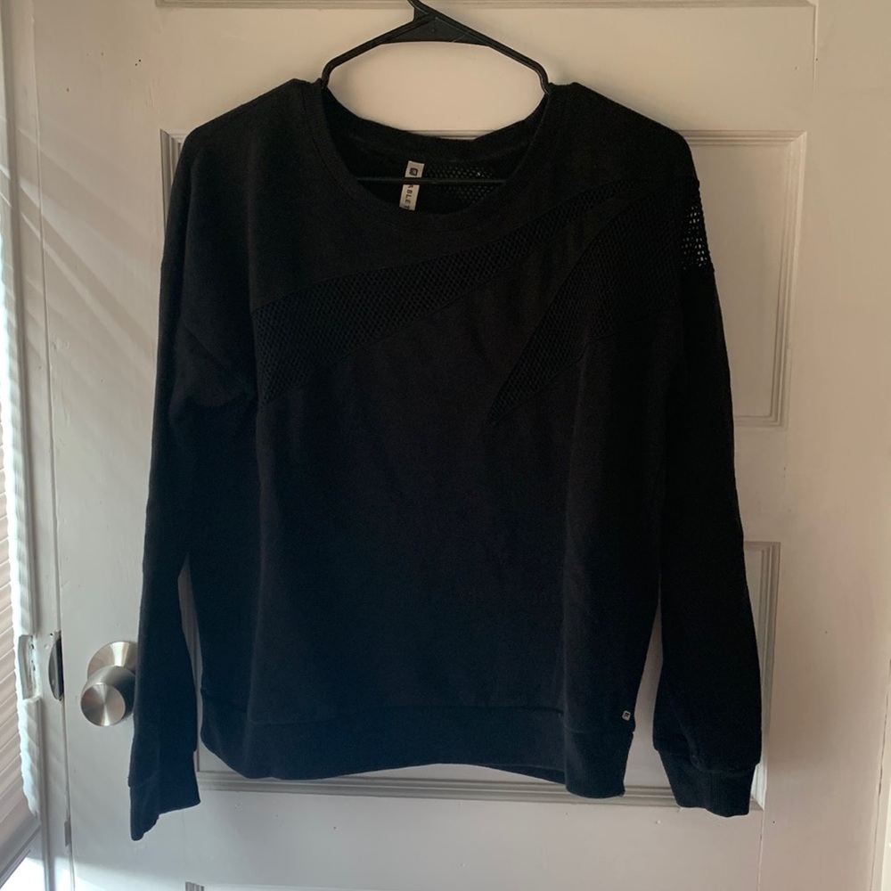 Fabletics black sweatshirt, peekaboo mesh stripes